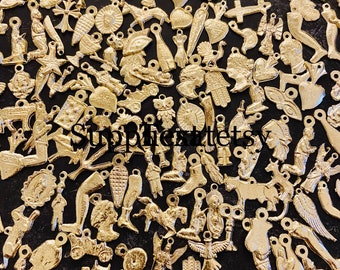 Wholesale 100 Mexican ex votos gold Milagros charms-assorted exvotos charms-lot Milagros charms-embellished charms-religious catholic charms