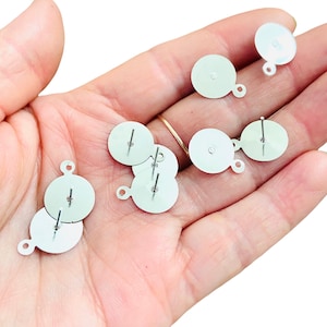 Special SALE   flat pad ear studs x with hoop silver tone-silver ear post-earstud DIY cabochon setting-blank post earrings