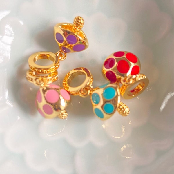 Mini Retro Enamel mushroom beads-18k Gold Plated mixed colors polka dots Mushroom charms-pave cz mushroom charms-jewelry charms