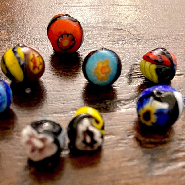 Vintage Millefiori Glass Beads-loose black Fancy Floral Murano beads-Moretti Millefiori Lampwork glass bead-Boho rainbow millefiori Beads