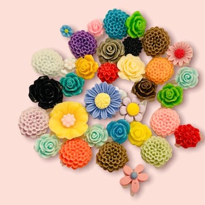 Pacote de amostras de cores misturadas cabochão-flores variadas Contas de cabochões de duas cores Costas planas (cores pastel sortidas-kit de valor pacote de flores Cabs