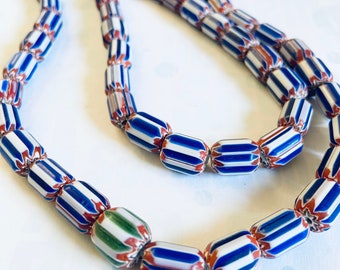 SALE Blue striped Glass Beads-Tribal heishi Beads Striped Beads-Glass heishi Beads Glass Beads-Handmade Ethnic Beads-Strand Nepalese beads