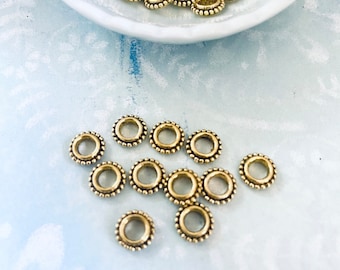 Antique disc Gold Twisted Rope ring spacer-Antique silver  Spacer Beads-gold circle bead-disc Roundel beads ruffled  beads-hippie findings