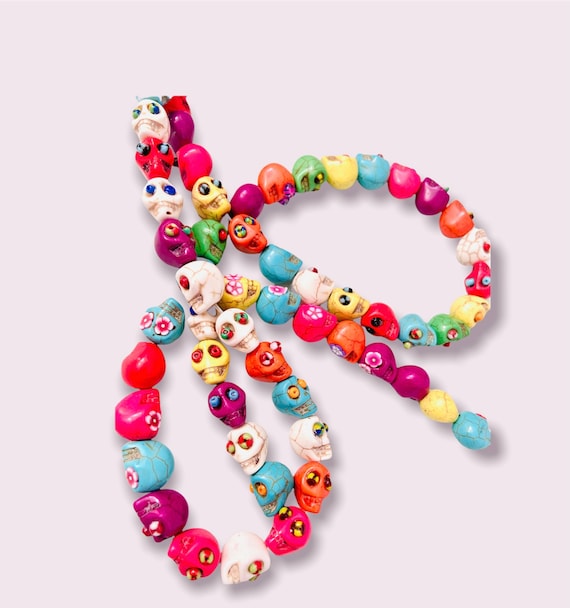 Sugar Skull Flower Eyes Beads- halloween  beads-Multi-Colored  embellished skull beads-dia de muertos beads, Mexican Folk, earrings making