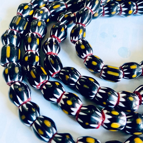 lot of Tribal glass chevron beads-black white yellow red glass Beads, rustic glass polka dots Beads-Fancy Ethnic tribal hippie beads