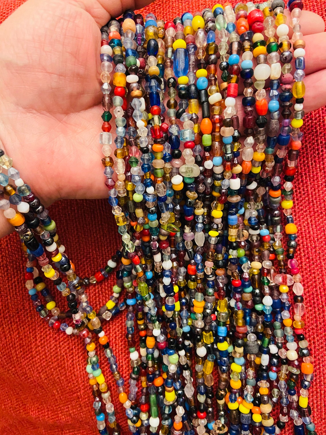 Long Ethnic Colorful Confetti Glass Beadsrainbow Handmade Etsy