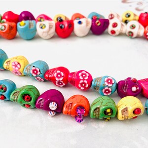 Sugar Skull Flower Eyes Beads- halloween beads-Multi-Colored embellished skull beads-dia de muertos beads, Mexican Folk, earrings making image 8