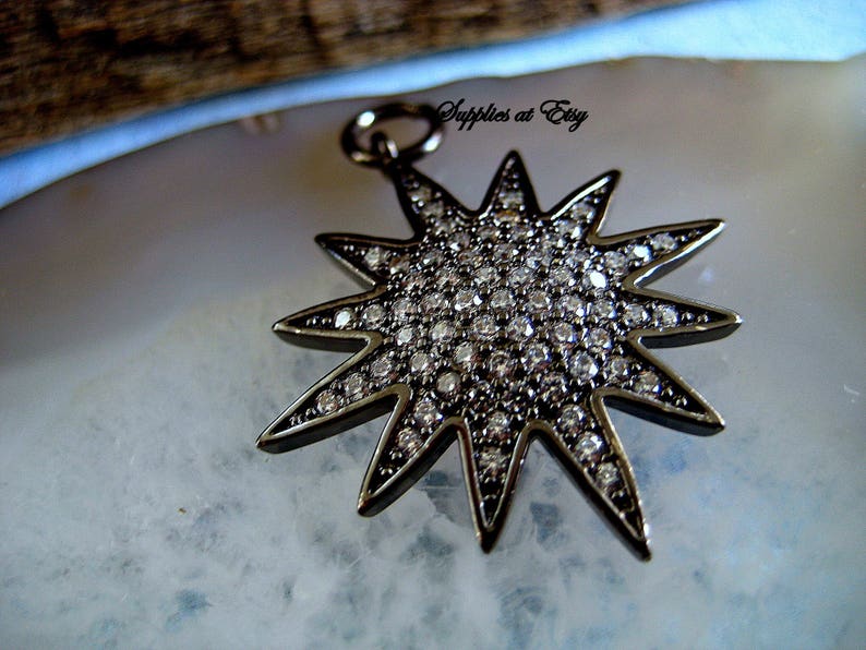Special SALE GunMetal Black Micro Pave Cubic Zirconia Star Charm Pendant Beads-CZ Pave jewelry findings,Spacer-sun Diamond Style Micro pave