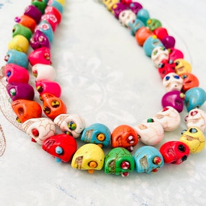 Sugar Skull Flower Eyes Beads- halloween beads-Multi-Colored embellished skull beads-dia de muertos beads, Mexican Folk, earrings making image 9
