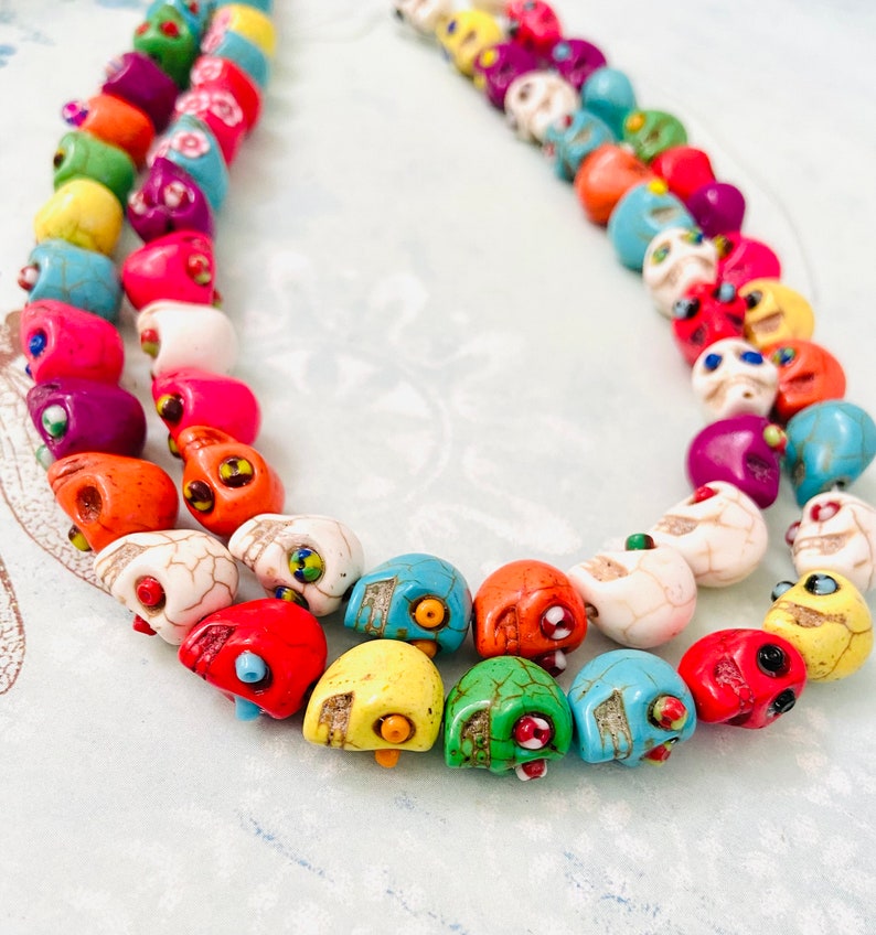 Sugar Skull Flower Eyes Beads- halloween beads-Multi-Colored embellished skull beads-dia de muertos beads, Mexican Folk, earrings making image 9