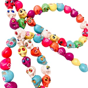 Sugar Skull Flower Eyes Beads- halloween beads-Multi-Colored embellished skull beads-dia de muertos beads, Mexican Folk, earrings making image 6