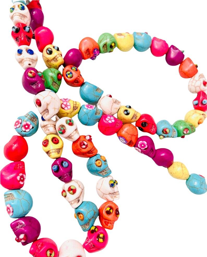 Sugar Skull Flower Eyes Beads- halloween beads-Multi-Colored embellished skull beads-dia de muertos beads, Mexican Folk, earrings making image 6