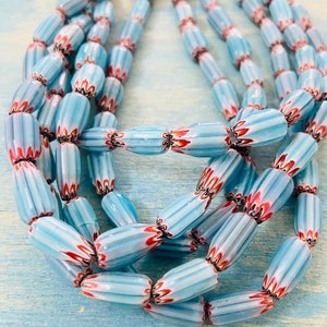 lot of Tribal African glass chevron beads-Blue orange white glass Beads, rustic glass Rainbow Beads-Fancy Ethnic tribal hippie beads