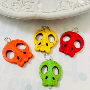 SALE  Day of dead Stone Skull charms Assorted colors- halloween Sugar Skulls-Multi-Stone mix colored pendants,Mexican Folk, earrings making