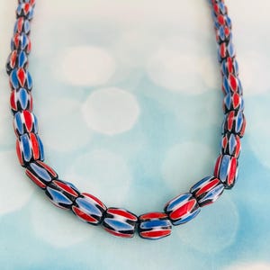 lot of Tribal glass chevron beads-Blue Red glass Beads, rustic Opaque glass Rainbow Beads-Fancy Ethnic tribal hippie beads
