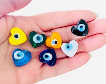 Assorted Evil Eye glass Beads-Heart Lampwork ojo glass Beads-Global Style glass Beads,Turkish evil eye-Hippie beads-Charm beads-amulet beads