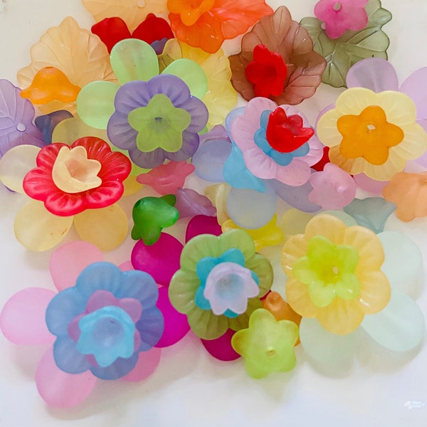 Special SALE-Wholesale frosted lucite Flower Beads Sample Pack-matte Lucite multicolored kit flower beads-Assorted vintage style Flowers