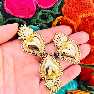 Wholesale retro large Ex votos Milagros sacred heart Pendants, Milagros flaming Heart Charms/embellishments Religious charms-Detente heart