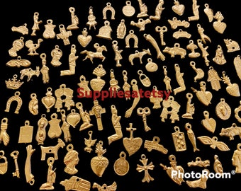 WholeSale Assortment Gold Milagros Charms,Milagros Hearts,embellishments Religious charms-Ex votos Medal Charms-exvotos heart charms