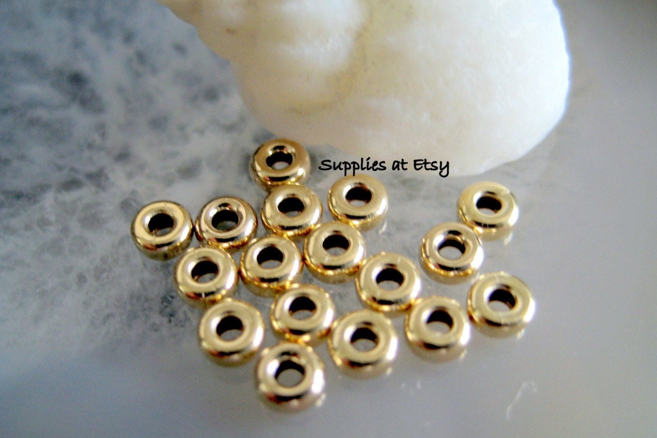 Flat Round Spacer Beads, Gold Filled Gear Shaped Spacer Bead for Bracelet  Necklace Supply, Big Hole Rondelle Spacer Beads, SP097