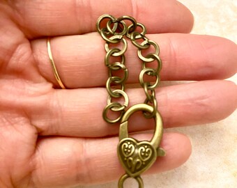 Large heart antique bronze lobster Clasp Ships USA-Extender chain-lobster clasp extender chain w heart-bronze Parrot clasp-Jewelry findings