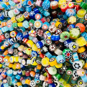 rare rustic Millefiori Flat coin Glass Beads-Floral beads-Millefiori Flat round glass bead-multicolored millefiori bead-button beads