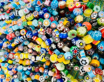 rare rustic Millefiori Flat coin Glass Beads-Floral beads-Millefiori Flat round glass bead-multicolored millefiori bead-button beads
