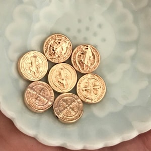 St Benedict gold plated Puffy beads medal-Catholic Medals- Saint Benedict spacer beads-San Benito Medalla-favors-gift saint Benedict spacers