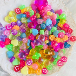 Assorted colors puffy heart Beads-sample pack hearts beads-diy earrings-hippie findings-multi color resin glitter heart beads- kids parties