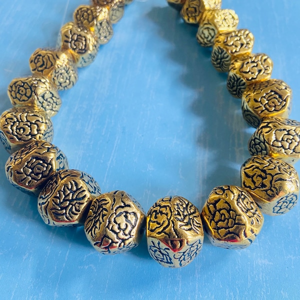 large Bohemian antique bronze Tibetan style bead pendant -tribal bold beads pendant -Rustic floral beads pendant -Statement ethnic beads