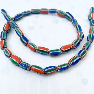 lot of Tribal African glass chevron beads-green Blue red white glass Beads/ rustic tribal glass stripped Beads-Fancy Ethnic hippie beads