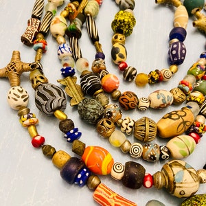 Mixed Tribal & African glass beads-Rustic Ethnic African metal glass Beads, rustic multicolored glass global Beads-assorted hippie beads