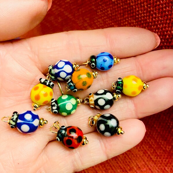 Lampwork Ladybug Glass pendants-Ladybugs charm pendant-lucky charm glass  pendant-red black insects charms-jewelry making supplies findings