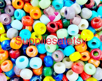 50 a 400 contas de pônei arco-íris 9 mm - contas de corvo de vidro étnico, rolo contas de Natal coloridas brilhantes 9 mm - mistura em massa de contas de vidro pastel de verão