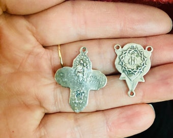 925 Sterling silver Crucifix and medal for Rosary making set Sacred heart medal-jewelry supplies-diy rosary cross medal