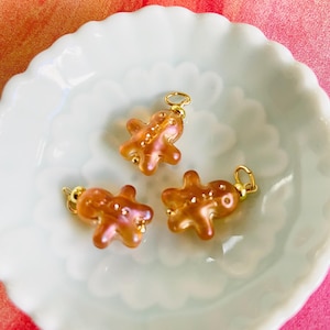 Sweet Gingerbread pendants-Diy earring making Ginger cookies charms-jewelry making supplies-fun lampwork glass gingerbread pendants charms