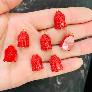 Zen Red Yoga Buddha pendants-red carver Buddha charm-Jewelry Making Supplies-Prayer beads-resin Buddha head pendants-smiling Buddha pendants