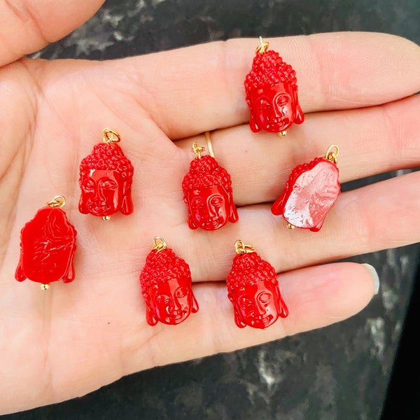 Zen Red Yoga Buddha pendants-red carver Buddha charm-Jewelry Making Supplies-Prayer beads-resin Buddha head pendants-smiling Buddha pendants