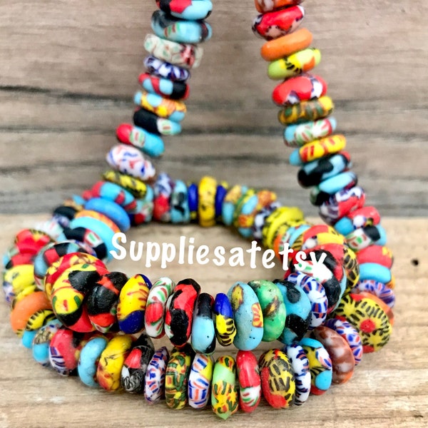 Tribal African glass rainbow beads-Christmas Lampwork glass Beads, rustic Opaque multicolored recycled Ethnic Beads- assorted hippie beads