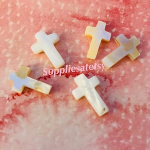 Natural Mother of Pearl Cross bead charms Pendant-Cream white Shelll cross Beads-spacer beads-tiny cross charms- Rosary components Crosses