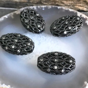 SALE Dimond Look GunMetal Black Micro Pave Cubic Zirconia 15mm Oval Beads-Large Spiral micro pave CZ Spacer Bead-Diamond Style Micro pave