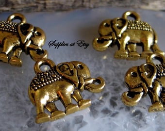 Special SALE Fancy Gold Elephant  charms,connectors-Antique Gold metal Elephant finding setting-diy earring components-cute tiny Elephant