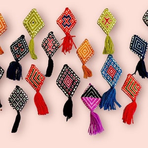 Handmade Mexican felted scapulars-Floral,tassel embroidered triange-Milagros-favors,friendship gifts-recuerdos,Bridesmaids-bag accesories