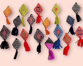 Handmade Mexican felted scapulars-Floral,tassel embroidered triange-Milagros-favors,friendship gifts-recuerdos,Bridesmaids-bag accesories