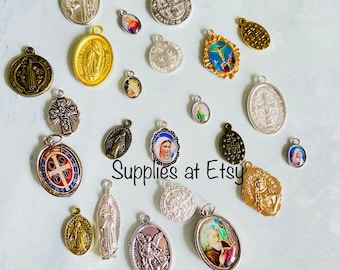 Sale Lot Assortment Catholic Medals-gold,bronze,silver St Benedict Medals Charms-Antiqued Silver Virgin Guadalupe medals-San Benito medallas