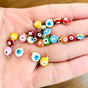 Gold silver bezel Evil eye Charm-Multi colored Evil Eye Charm-assorted Colors evil eye-Ships from USA-Evil Eye Protection,Lucky Charm,Hippie