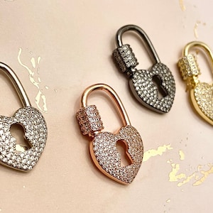 Pavimentazione in oro Viti rapide Dimond Look cuore oro Micro Pave Cubic Zirconia Chiusura a vite Moschettone con chiusura a moschettone, CZ pave Moschettone Chiusura con moschettone