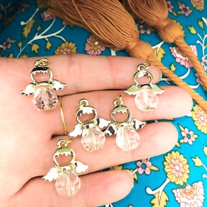 gold Angel Wing Pendant Beads-jewelry findings,crystal Angel pendants-Suncatcher Angel charms-spiritual charms-wing charms-favors recuerdos