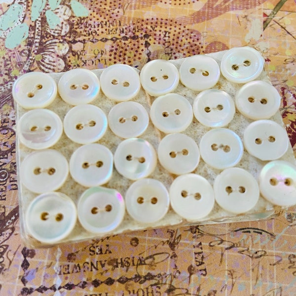 SALE fine Vintage Genuine Mother of pearl buttons- large mop button-off White shell buttons-shell iridescent luster buttons findings