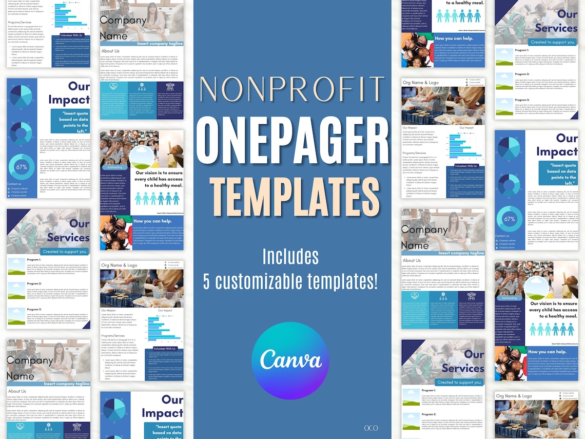Nonprofit One Pager Template Bundle, Customizable Canva Templates ...